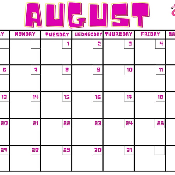 Flamingo Editable 13 month calendar Aug2023-Aug2024