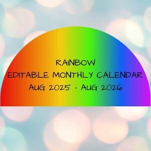 Rainbow Editable Calendar 2025-2026