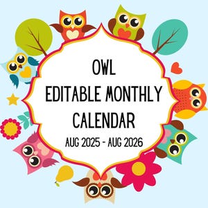 Calendrier modifiable de 13 mois hibou