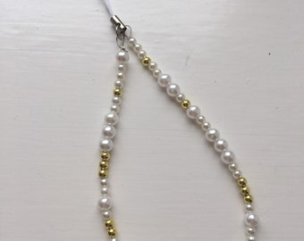Faux Pearl and gold beaded phone charm