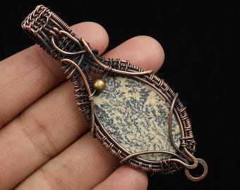 Psilomelane Pendant, Copper Pendant, Wire Wrapped Pendant, Psilomelane Dendrite Pendant, Psilomelane Gemstone Pendant, Copper Wire Pendant