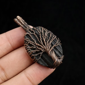 Tree Of Life Tourmaline Pendant Copper Wrapped Pendant Rough Tourmaline Gemstone Pendant Black Tourmaline Jewelry Copper Wire Pendant Gifts