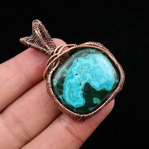 Chrysocolla Malachite Pendant, Copper Pendant, Wire Wrapped Jewelry, Chrysocolla Pendant, Malachite Gemstone Pendant, Handmade Jewelry Gift