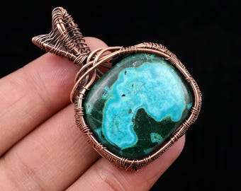 Chrysocolla Malachite Pendant, Copper Pendant, Wire Wrapped Jewelry, Chrysocolla Pendant, Malachite Gemstone Pendant, Handmade Jewelry Gift