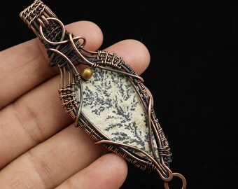 Psilomelane Pendant, Copper Pendant, Psilomelane Dendrite Pendant, Wire Wrapped Pendant Gemstone Jewelry, Handmade Pendant Girls Pendant