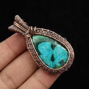 Malachite Chrysocolla Pendant, Wire Wrapped Pendant, Malachite Pendant, Chrysocolla Gemstone Pendant, Copper Pendant, Handmade Pendant Gift