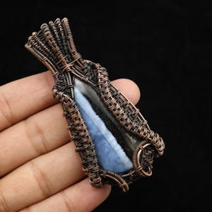 Owyhee Pendant, Wire Wrapped Pendant, Copper Pendant, Owyhee Opal Necklaces, Copper Wire Pendant Jewelry, Blue Opal Pendant Gifts For Mother