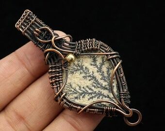Psilomelane Pendant Copper Wire Wrapped Pendant, Handmade Jewelry, Scenic Psilomelane Dendrite Pendant, Copper Pendant, Women Necklace Gift