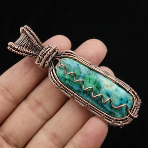 Chrysocolla Malachite Gemstone Pendant, Copper Wire Pendant, Designer Pendant, Handmade Pendant Malachite Chrysocolla Pendant, Women Pendant