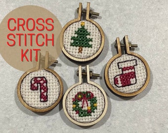 Miniature Christmas cross stitch kit - 1 inch mini hoop.