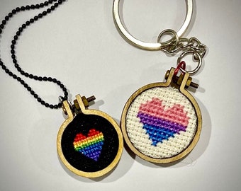 Customisable miniature cross stitch handmade key chain - pride edition LGBTQIA+