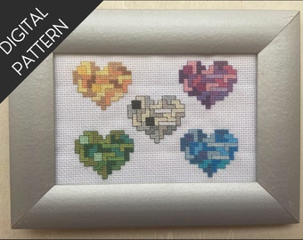 Tetris Heart PDF cross stitch Pattern