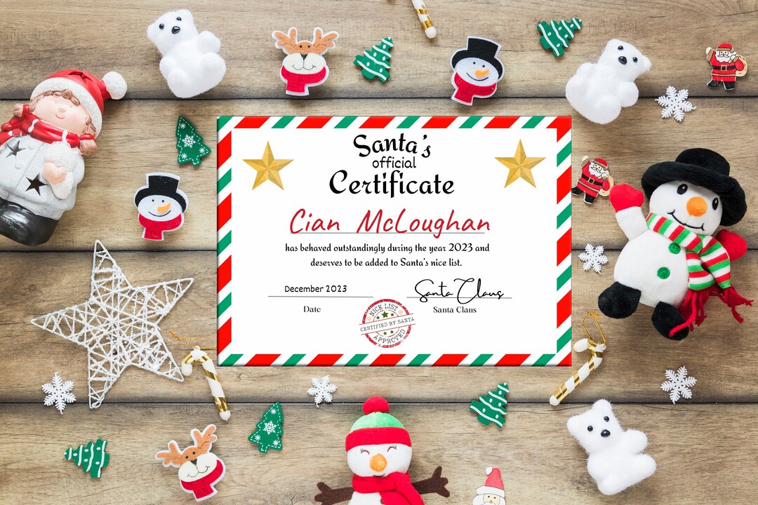 Santas Nice List Certificate Printable Etsy
