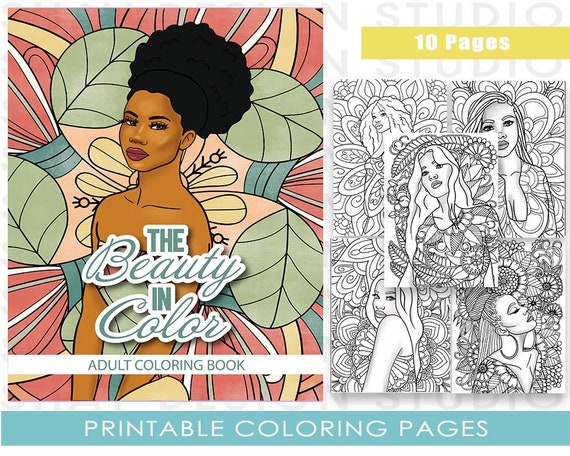 The Beauty in Color Adult Coloring Book, Printable Coloring Page for  Relaxation, Portraits of Women Coloring Black Line Art Instant Download
