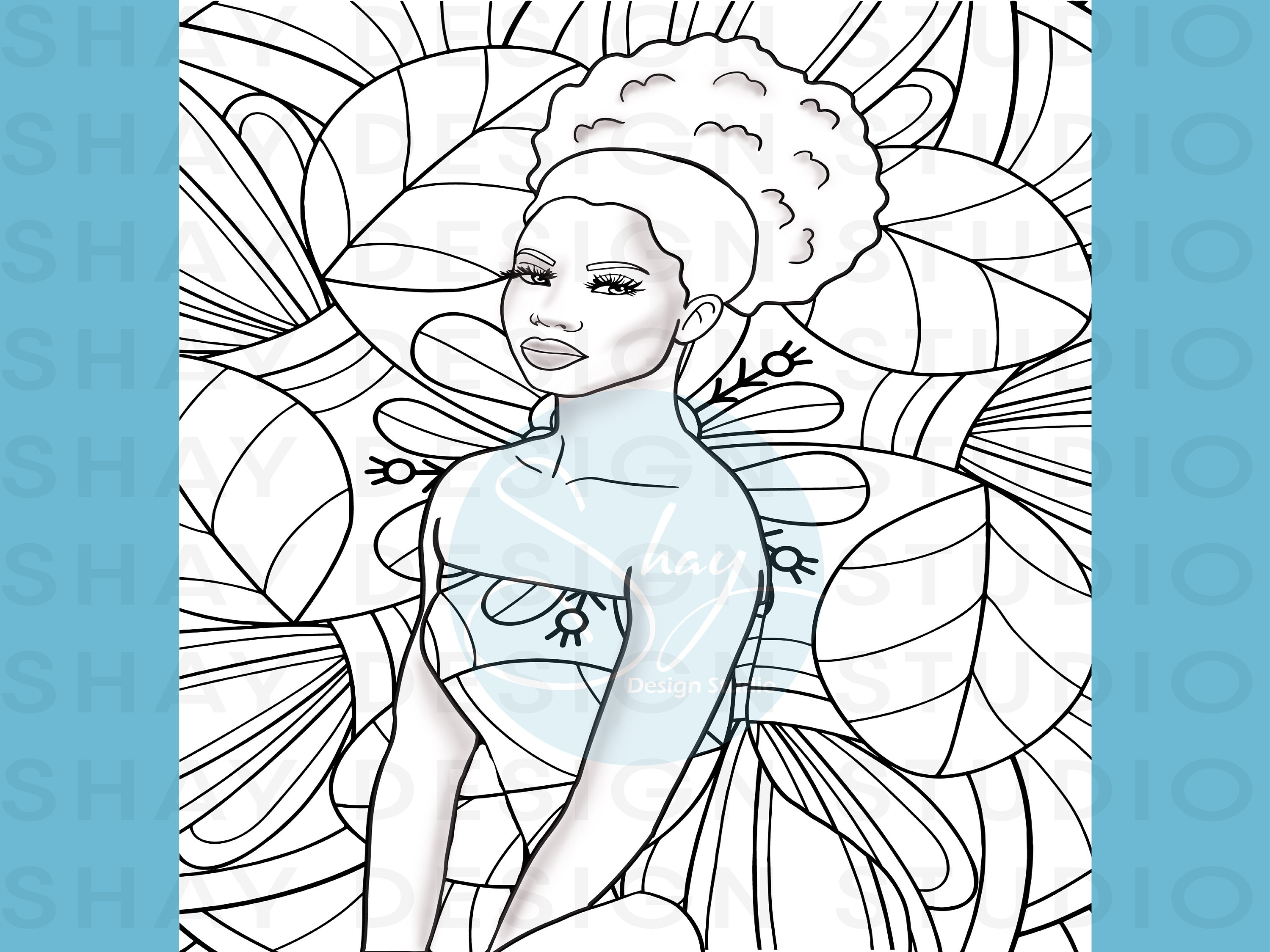 Natural Hair Black Woman Printable Coloring Page. Afro Queen Coloring Page. Printable Black
