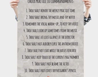 Music Gift, Gifts For Singer, Choir, Musical Theatre, Music Room, Choir Practice 10 Commandments Satin Portrait Poster