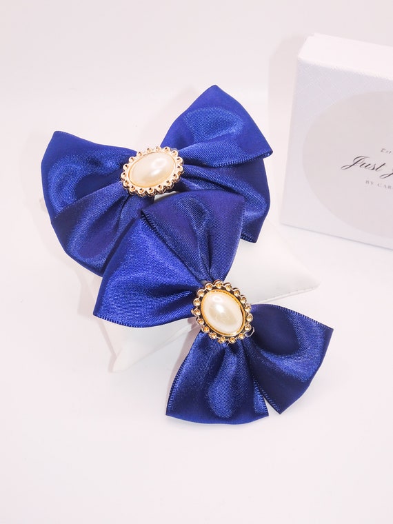 Pearl Hair Bow Clip Blue Purple