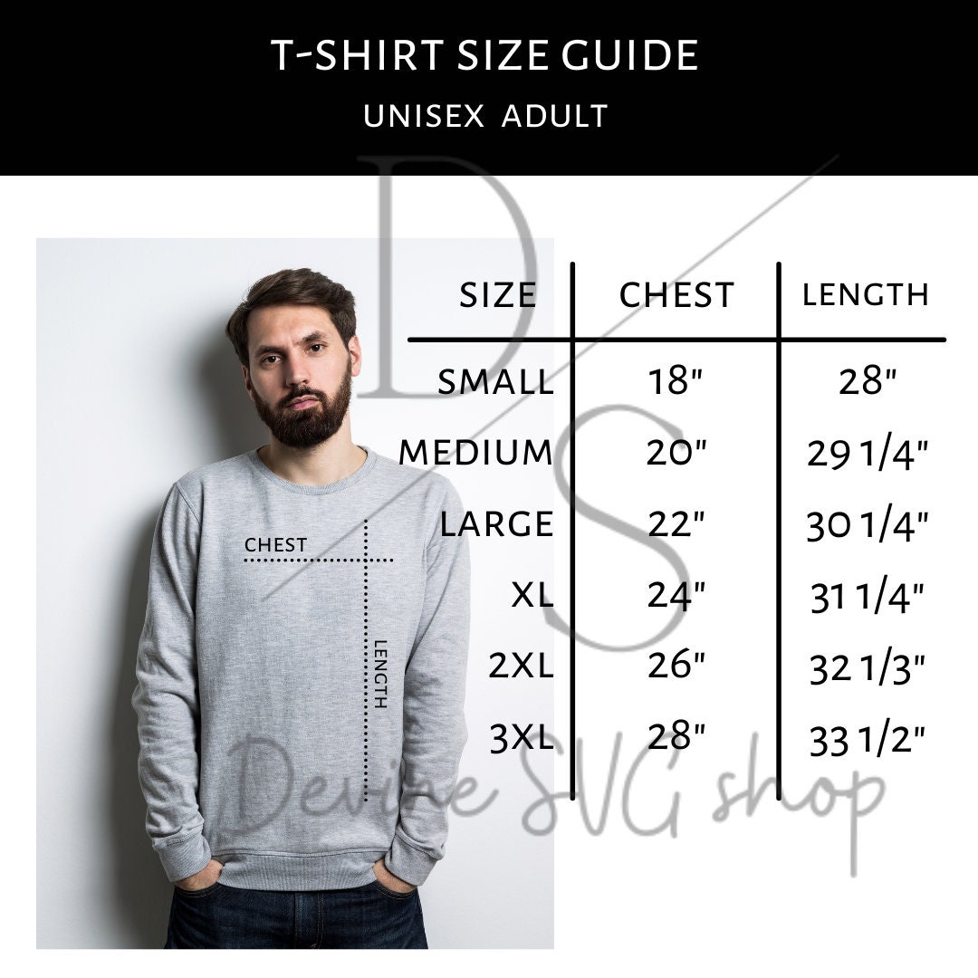 Flat Lay Tshirt Size Guide, Tshirt Mock up Size Chart, Long Sleeve Size ...