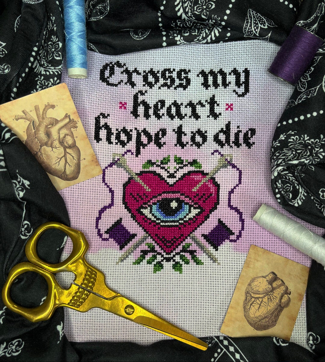 Cross My Heart Cross Stitch Pattern - Gothic, Gothic Decor - Etsy
