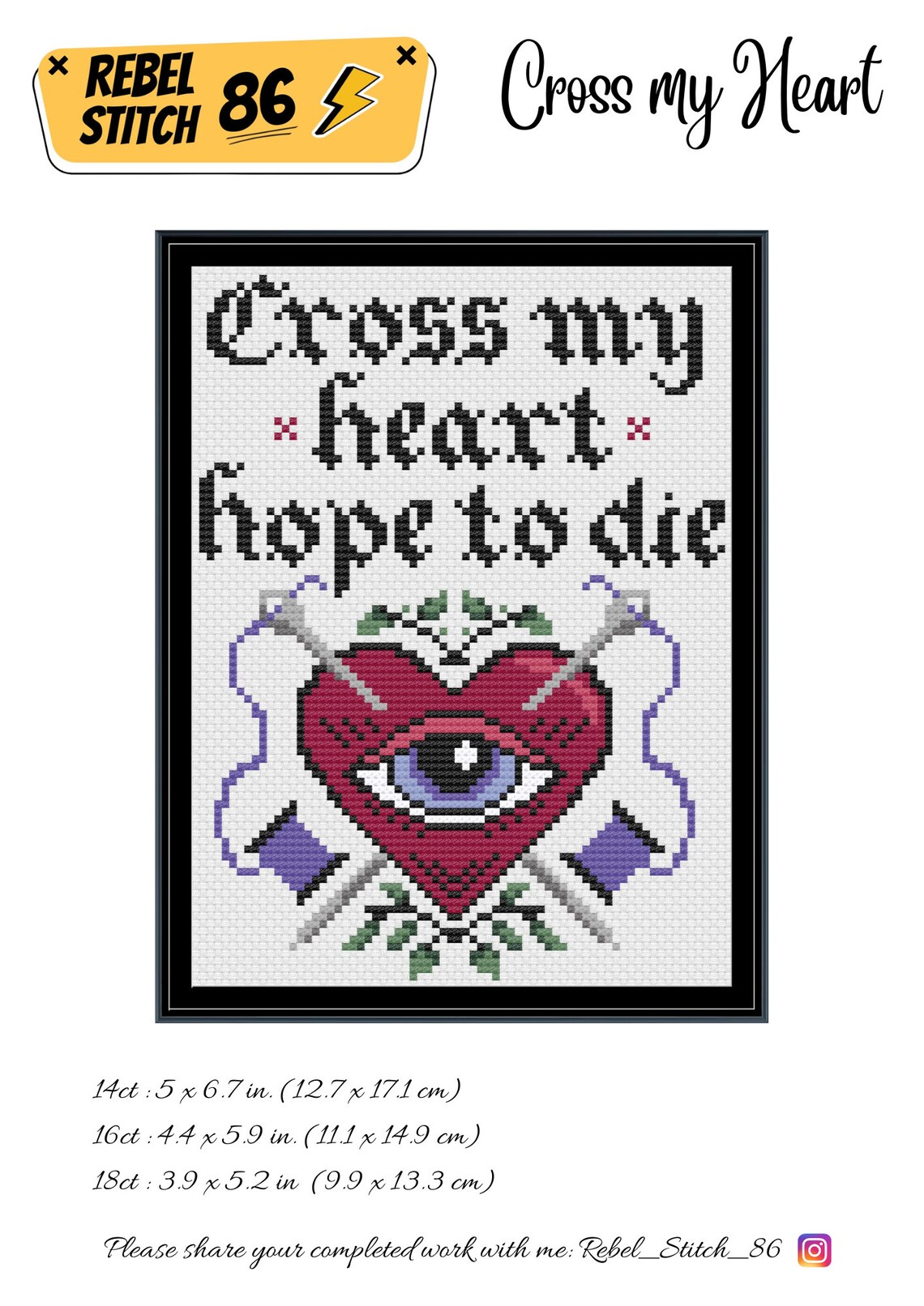 Cross My Heart Cross Stitch Pattern - Gothic, Gothic Decor - Etsy