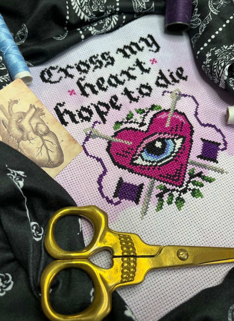 Cross My Heart Cross Stitch Pattern - Gothic, Gothic Decor - Etsy