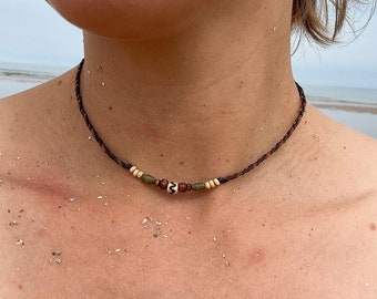 Boho choker wood hippie filigree necklace gift idea for her boho jewelry wooden beads boho jewelry thin bead necklace surfer natural jewelry