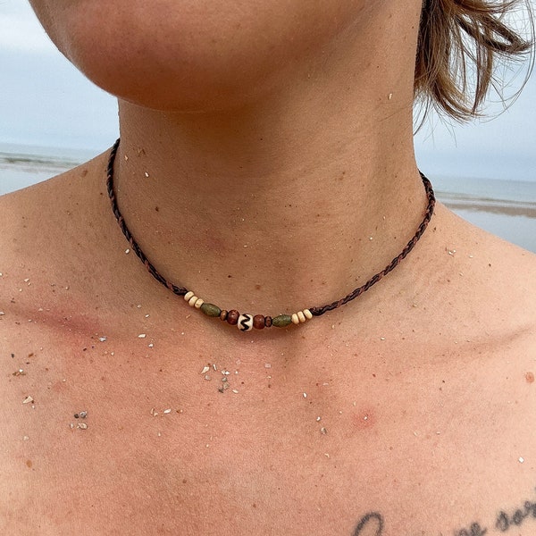 Boho choker hout hippie filigraan ketting cadeau idee voor haar boho sieraden houten kralen boho sieraden dunne kralen ketting surfer natuurlijke sieraden