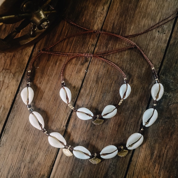 Shell necklace gold set boho pearl bracelet beach necklace pendant gold kauri necklace shell bracelet beach jewelry gift set jewelry idea