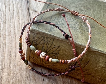 Armband Leder geflochten Holzperlen Boho Schmuck Perlen Naturschmuck Freundschaftsarmband Geschenk Freundin Country Stil