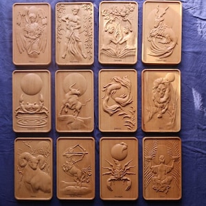 12 Astrology Star Sign Full collection , STL, 3D printing, CNC Relief Carving, Wall Mounts,