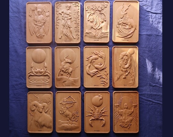 12 Astrology Star Sign Full collection , STL, 3D printing, CNC Relief Carving, Wall Mounts,
