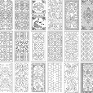 May include: A set of 18 black and white intricate laser cut designs. The designs feature various geometric patterns, floral motifs, and abstract shapes. These designs are perfect for creating decorative screens, wall art, or other craft projects.