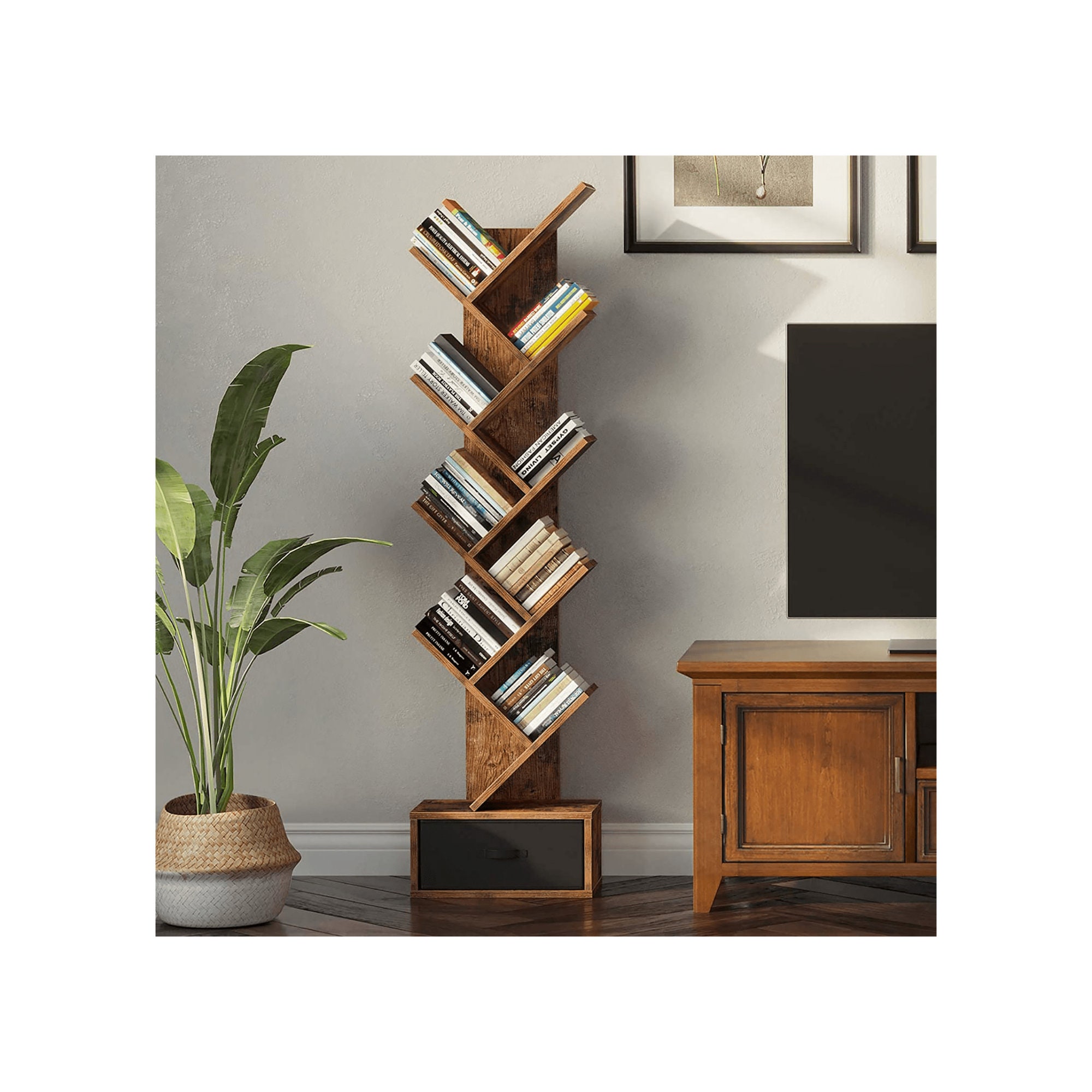 Unique Tree Bookcase with Drawer Decorative 8 Shelf Rustic Etsy
