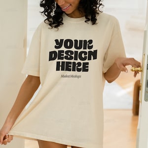 Comfort Colors Ivory Mockup | C1717 Mock | Oversized TShirt Mockup | Lifestyle Mockup | Model Mockups | Aesthetic Shirt 1717 Mock Up