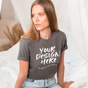 Bella Canvas Mockup | Bella Canvas 3001 Asphalt TShirt Mockup | Asphalt T Shirt Mockup | Model Mockup | Bella 3001 Mockup