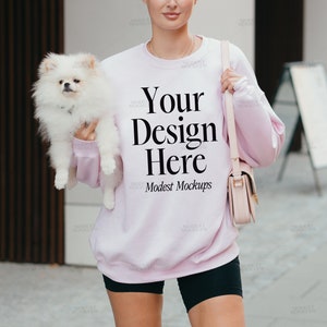 Gildan 18000 Light Pink Mockup | Light Pink Sweatshirt Mockup | Valentines Mockup | 18000 Gildan Mockup | Gildan Pink Lifestyle Mock Up