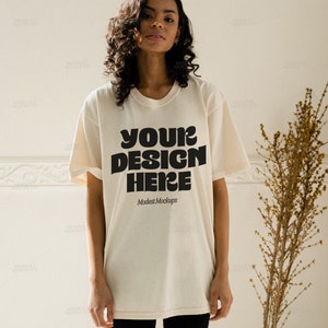 Comfort Colors Ivory Mockup | C1717 Mock | Oversized TShirt Mockup | Lifestyle Mockup | Model Mockups | Aesthetic Shirt 1717 Mock Up
