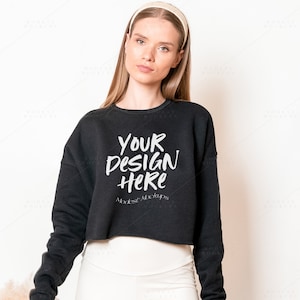 Bella Canvas Sweatshirt Mockup | Black Sweatshirt Mock Up | Bella Canvas 7503 Cropped Sweatshirt Mockup | Model Mockup | Bella Canvas Mockup