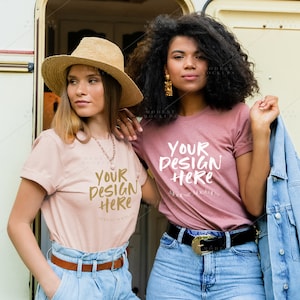 Bella Canvas 3001 Mockup | Heather Prism Peach TShirt Mockup | Heather Mauve Shirt Mockup | Model Mockup | Black Model Mockup
