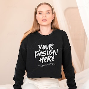 Bella Canvas 7503 Mockup | Bella Canvas Sweatshirt Mockup | Black Cropped Sweatshirt Mock Up | Bella Canvas Mockup | Model Mockup