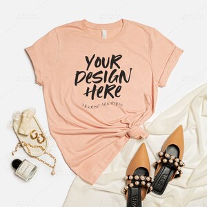 Bella Canvas 3001 Mockup | Bella Canvas Mockup | Bella Canvas Heather Peach | Heather Peach TShirt Mockup | TShirt Flat Lay Mock Up