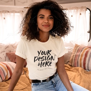 Bella Canvas Natural Mockup | Bella Canvas 3001 TShirt Mockup | Black Model Mockup | Natural T-Shirt Mockup | T Shirt Mockup
