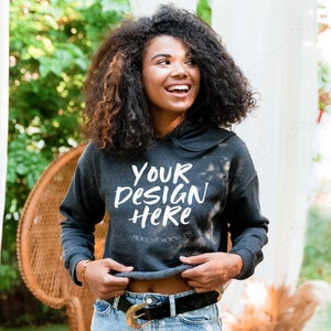 Bella Canvas 7502 Mockup | Bella Canvas Hoodie Mockup | Heather Dark Grey Cropped Hoodie Mockup | Black Model Mockup | Hoodie Mock Up