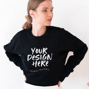 Bella Canvas 7503 Mockup | Bella Canvas Sweatshirt Mockup | Black Cropped Sweatshirt Mock Up | Bella Canvas Mockup | Model Mockup