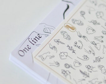 One line | Waterslide nail decal set | Nail art