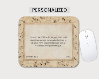 Custom Bible Verse Mouse Pad, Personalized Christian Desk Decor, Vintage Floral Scripture Gift