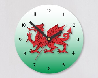 Welsh dragon wall clock roundel 3 sizes available