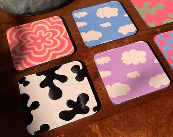 Cute Coasters Set Of 4 | Wavy Coasters | Funky Decor | Cork Coaster | Colourful Coaster | Funky Coasters