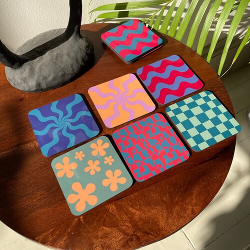 Cute Coasters Mix and Match Wavy Coasters Funky Decor Etsy