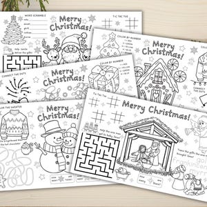 Christmas/Holiday Activity Placemat for Toddlers and Kids featuring Santa and the Nativity Scene